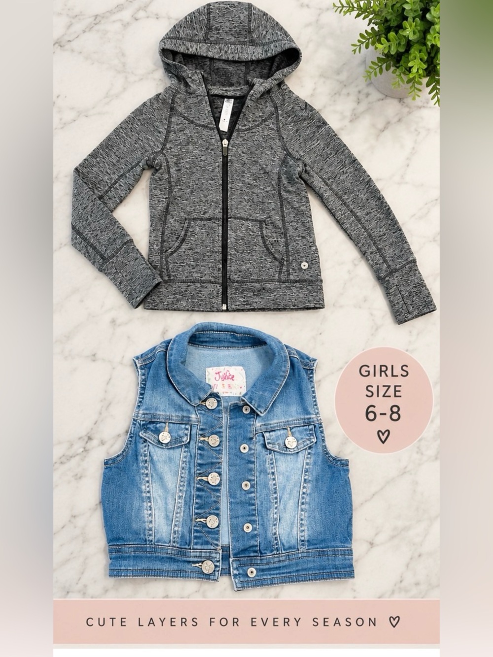 Girls Size 6-8 Jacket Bundle Zip Hoodie Denim Vest Athleisure